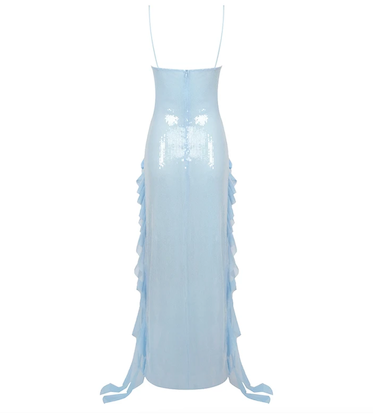 CINDY - BABY BLUE SEQUINS CHIFFON FLOWER DRESS
