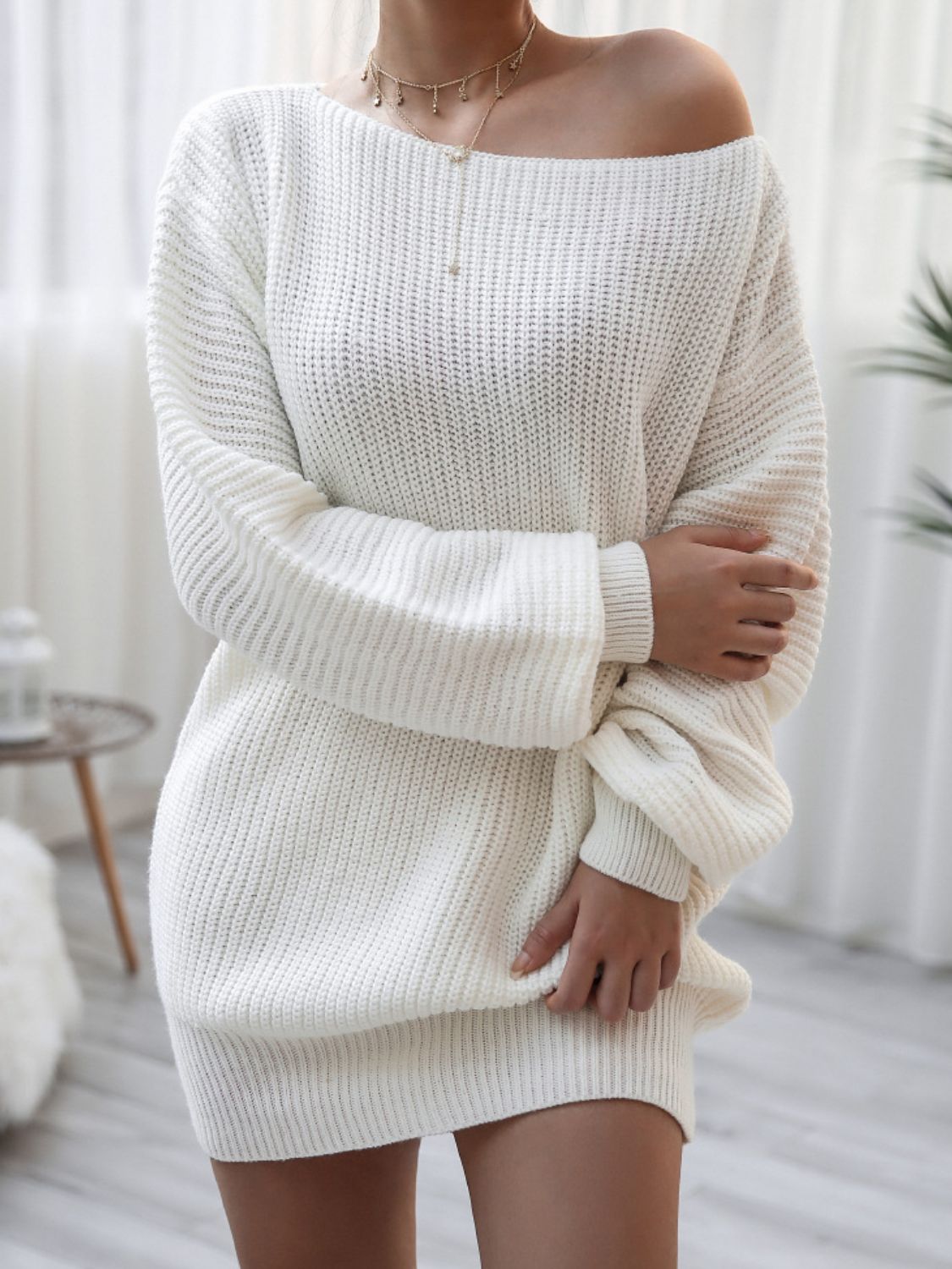Halter Neck Rib-Knit Sweater Dress
