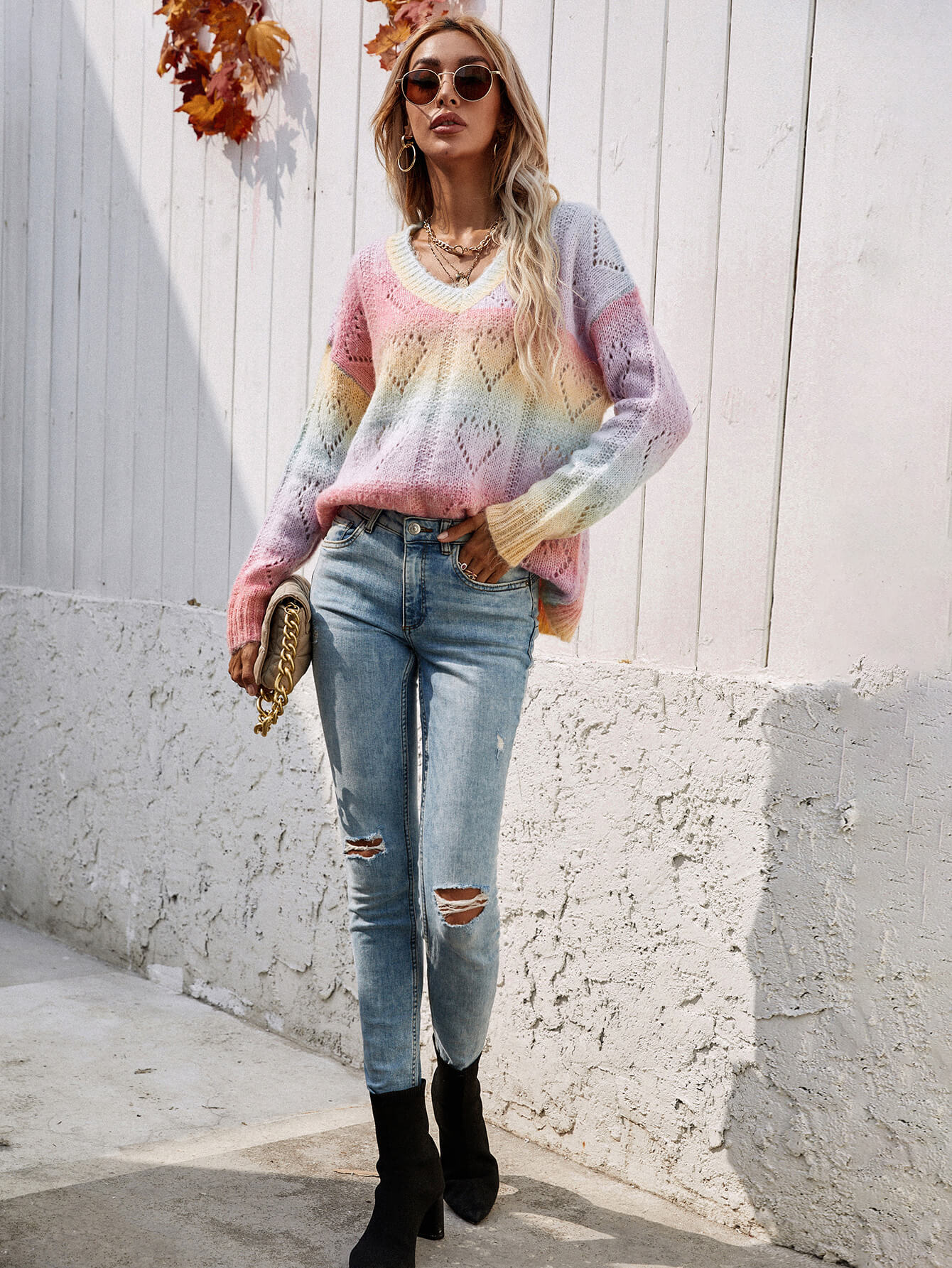 Tie Dye Neck Drop Shoulder Pullover Sweater | Private Label Styles