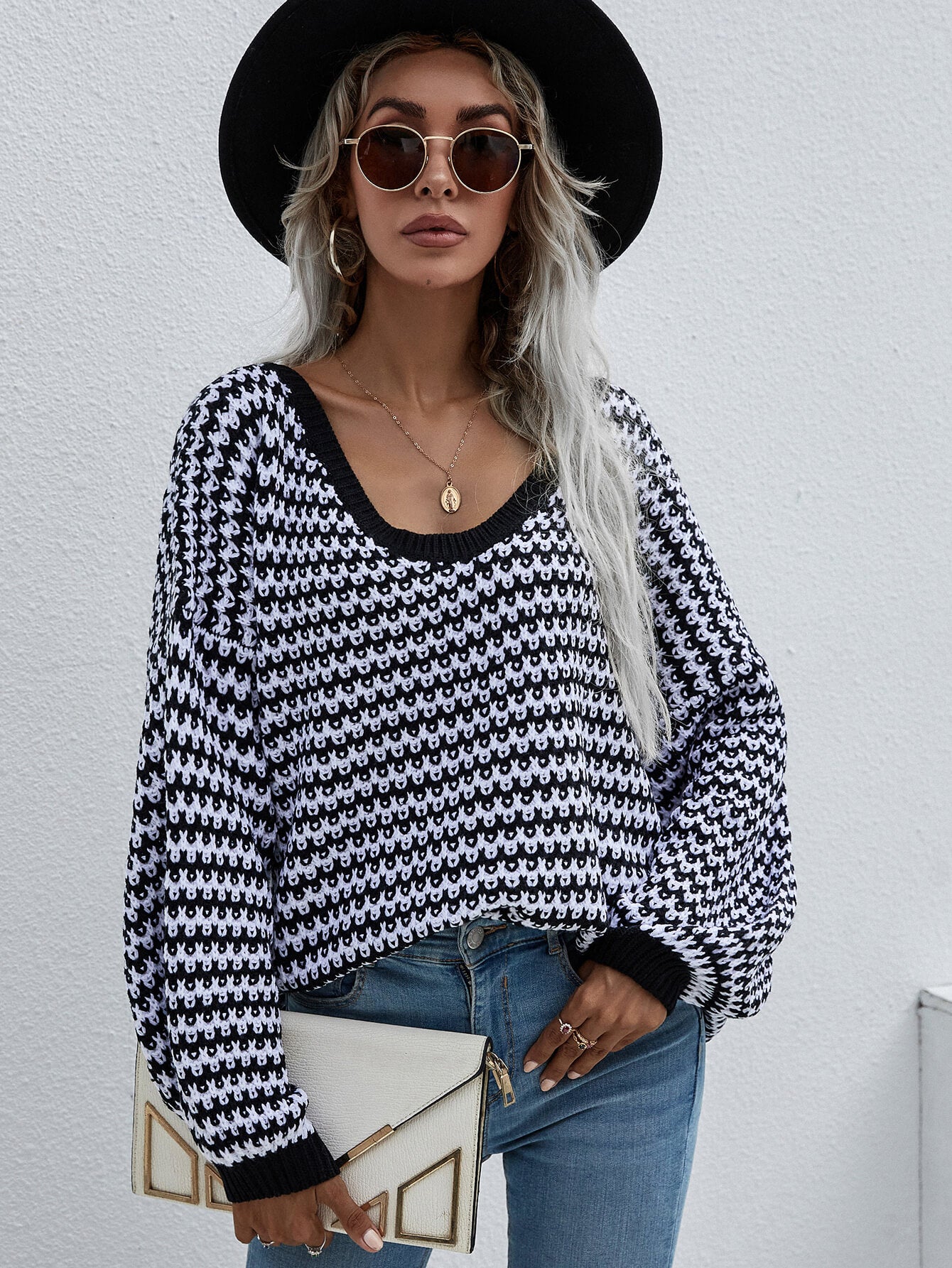 Striped Drop Shoulder V-Neck Pullover Sweater - PRIVATE LABEL STYLES