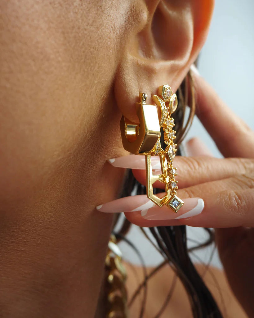 Stellar Bezel Double Studs In Gold | Gold Studs | Private Label Styles
