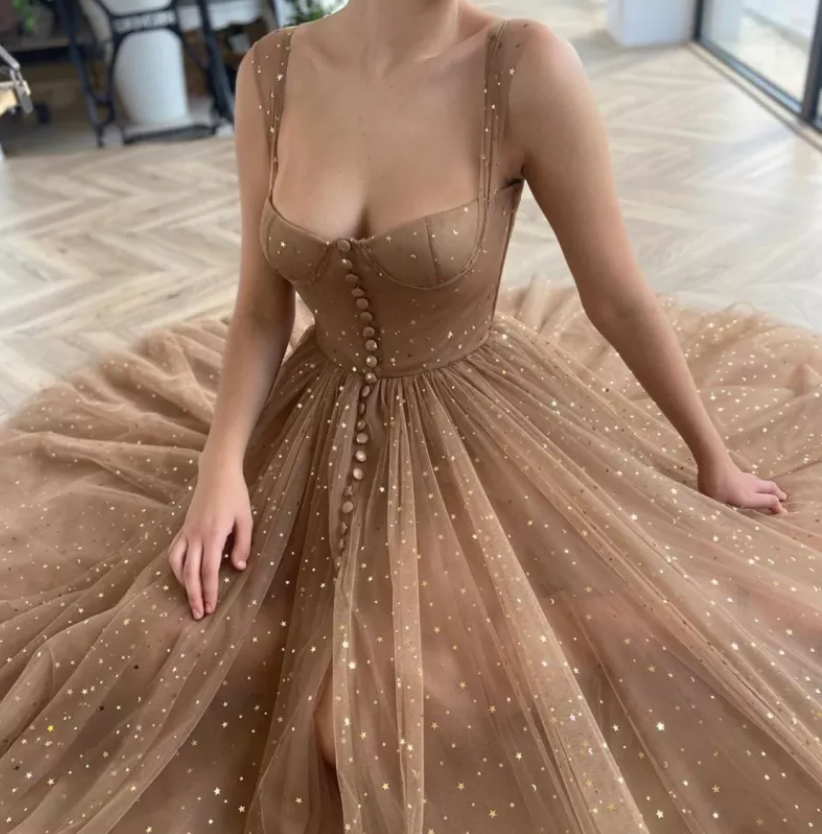 Gold A Line Midi Sparkle Bridesmaids Dress | Private Label Styles