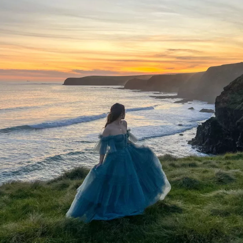 Blue A Line Maxi Ruffle Bridesmaids Dress | Private Label Styles