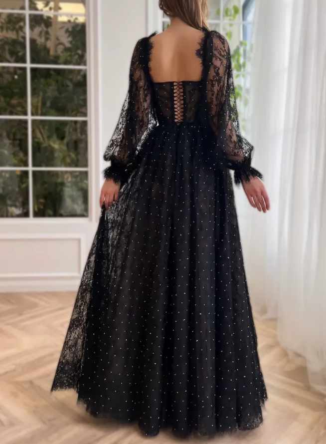 Black Puffy Sleeve Sparkle Bridesmaids Dress | Private Label Styles