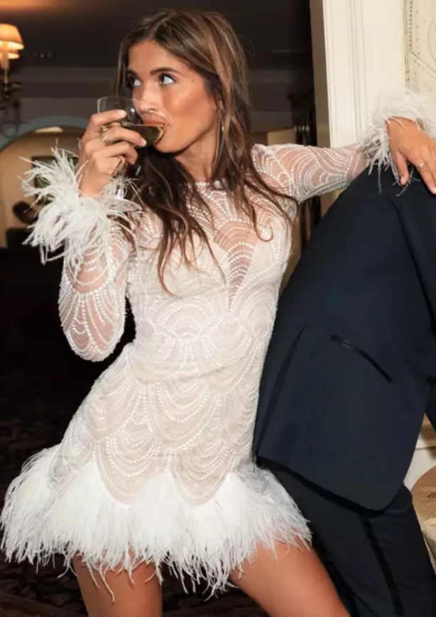 Lace & Feather Mini Dress | Lace Mini Dress |  Private Label Styles