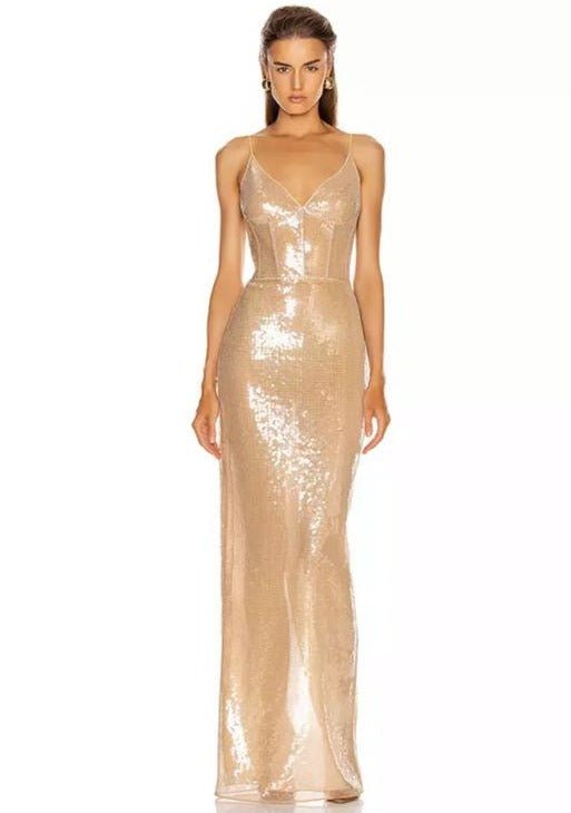 Océane Vêtements -Dorée Glitter Maxi Dress Gold / L