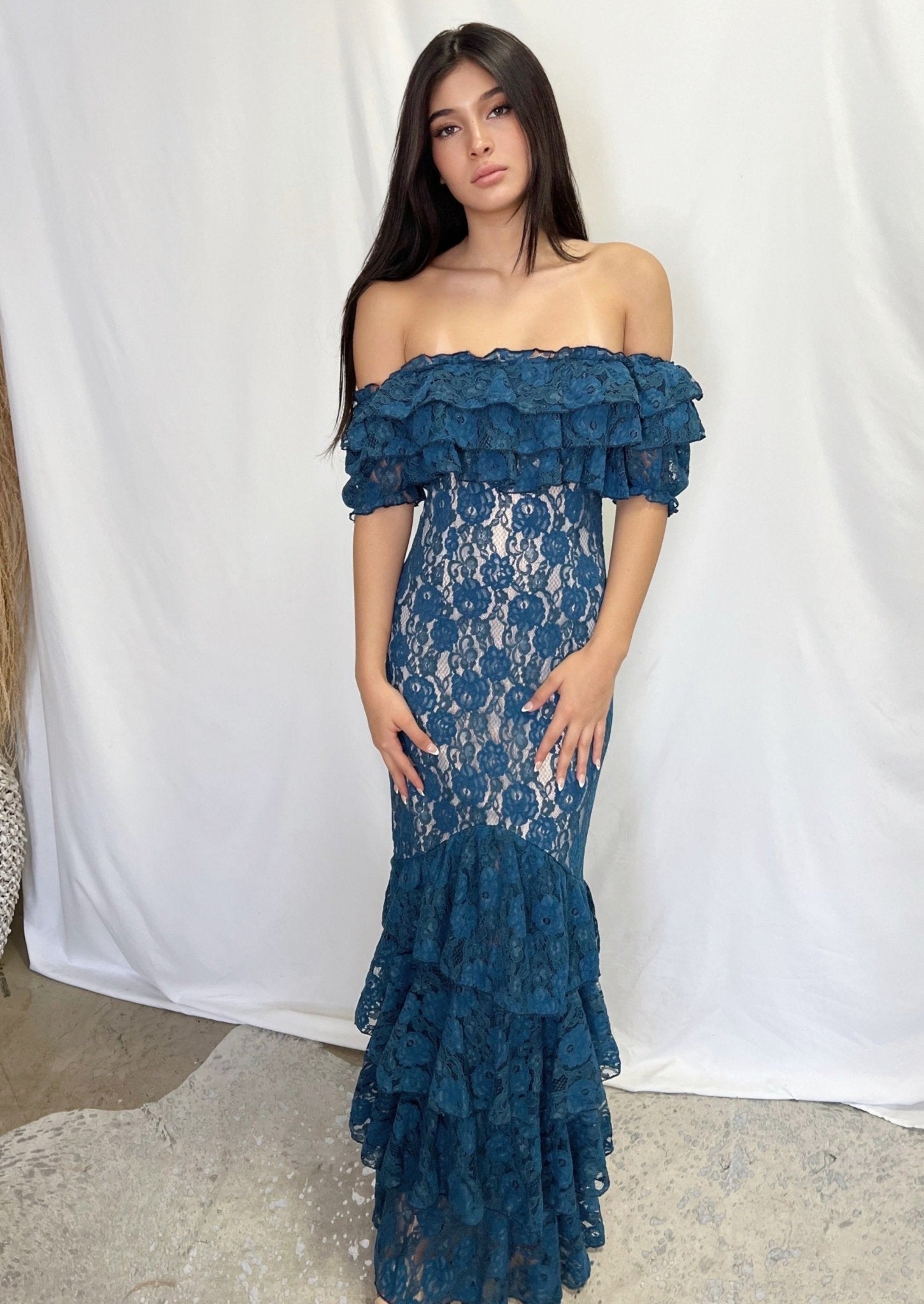 Aegean Blue Cutwork Floral Lace Barbie | Private Label Styles XS Aegean Blue Cutwork Floral Lace Barbie | Private Label Styles XS