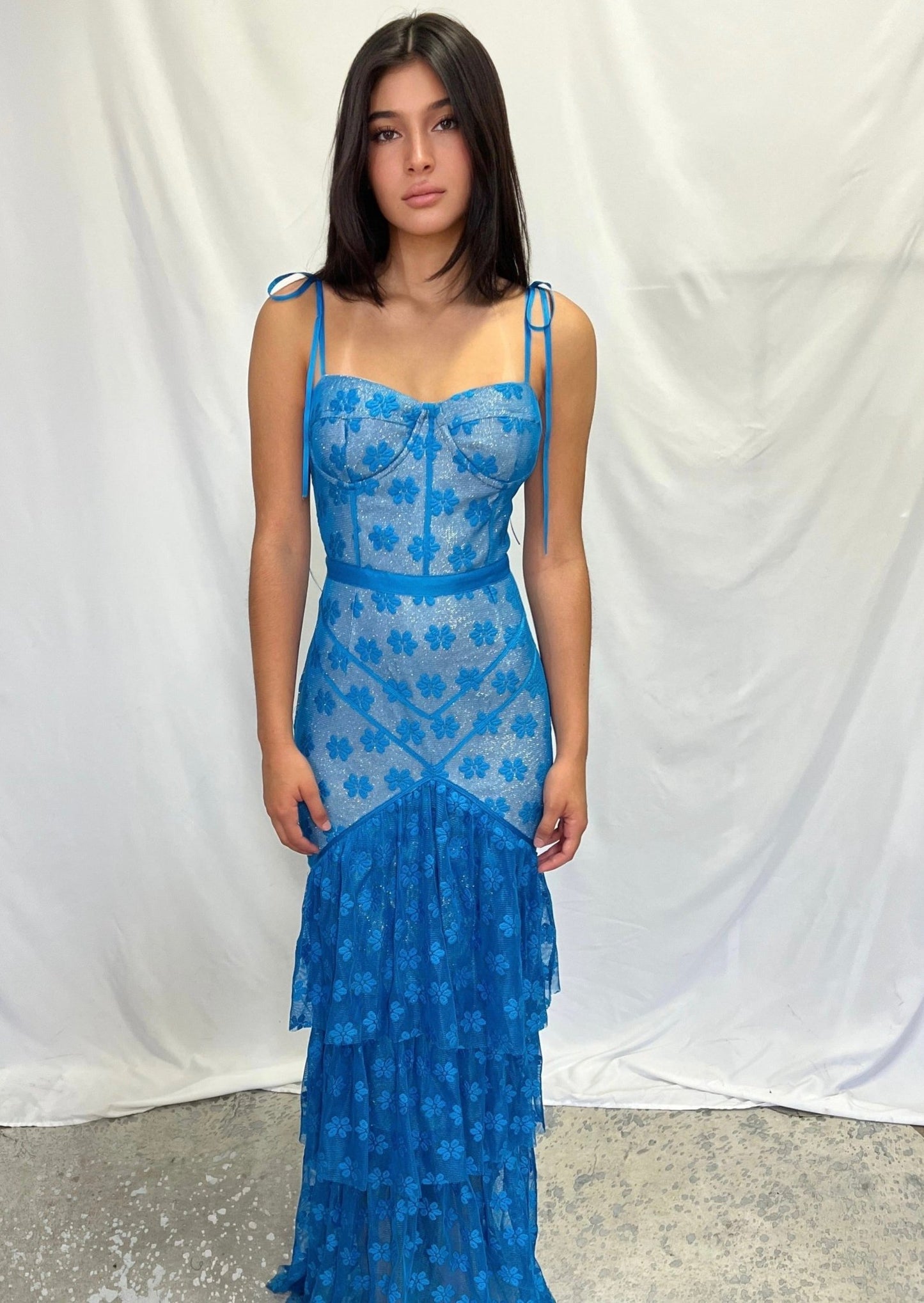 Blue Fishnet Long Sleeve Maxi Dress | Private Label Styles