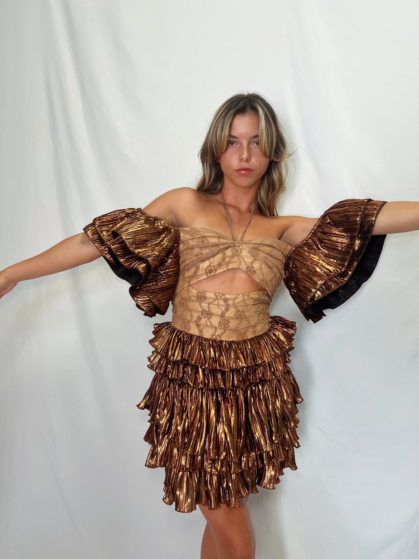 Bronze Barbie Metallic Mini Dress | Bronze Dress | Private Label Styles