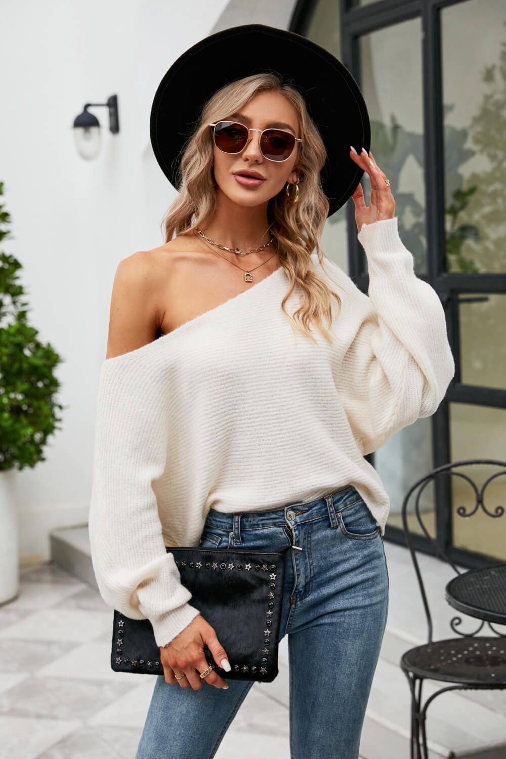 Women's Fashion Boat Neck Dolman Sleeve Slouchy Sweaters Lightweight  Oversized Fall Winter Knitted Pullover Sweater Top Black at  Women's  Clothing store