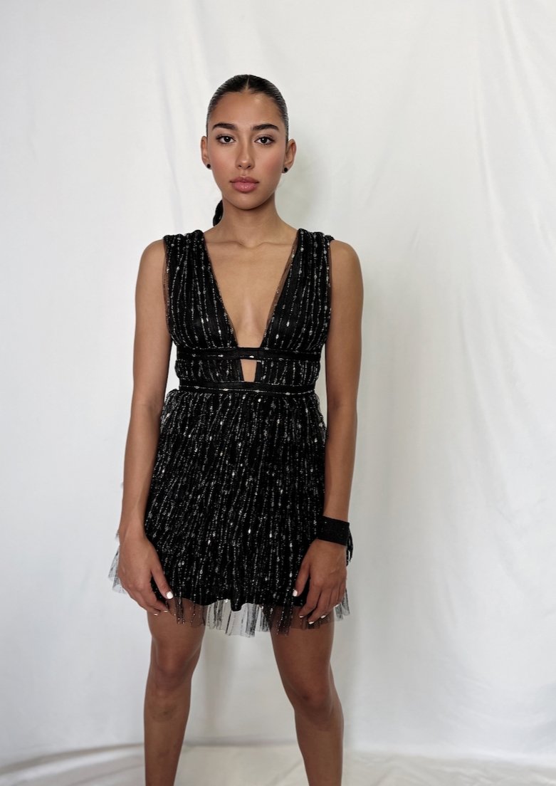 Fringe Bodycon Mini Black Dress