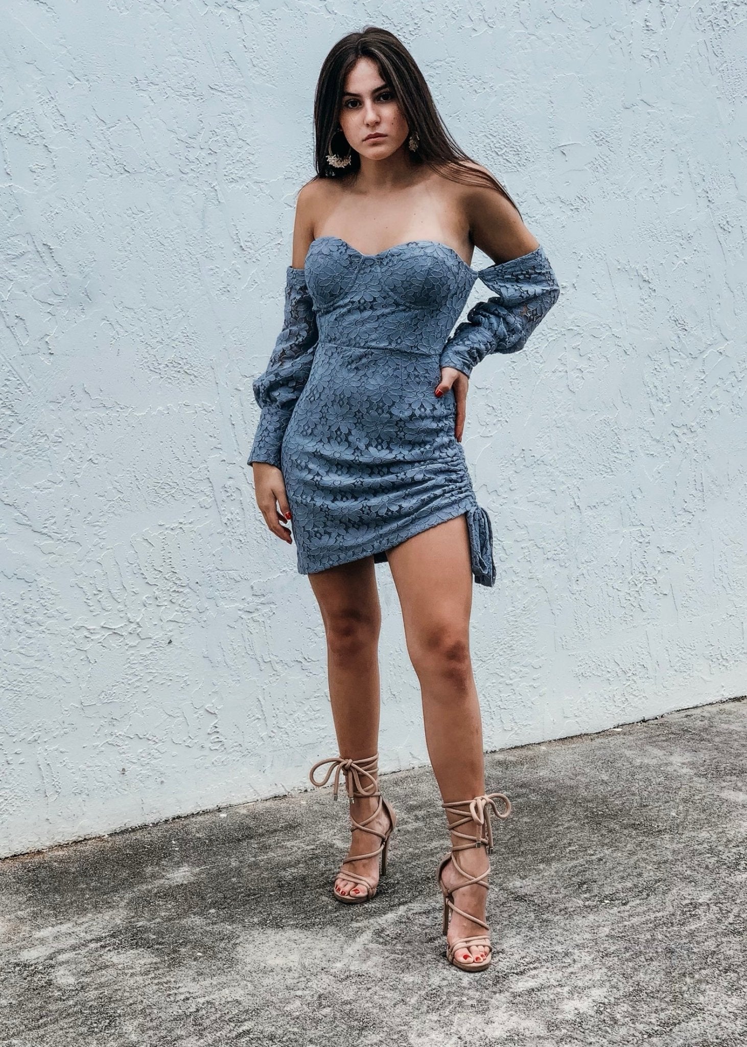 Dusty Blue Mini Dress | Blue Floral Mini Dress | Private  Label Styles