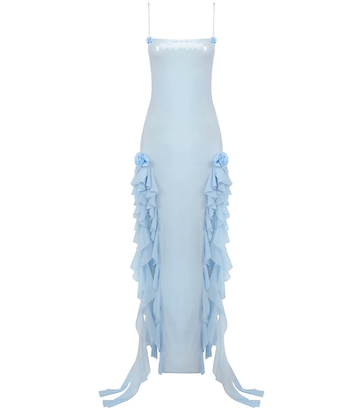CINDY - BABY BLUE SEQUINS CHIFFON FLOWER DRESS