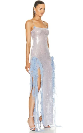 CINDY - BABY BLUE SEQUINS CHIFFON FLOWER DRESS