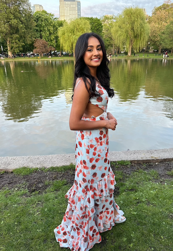 SIMPLISTIC FLORALS IN BLUE/ORANGE FLORAL - CUTOUT OPEN BACK FLORAL DRESS