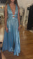 BLUE METALLIC STRAPPY MAXI DRESS