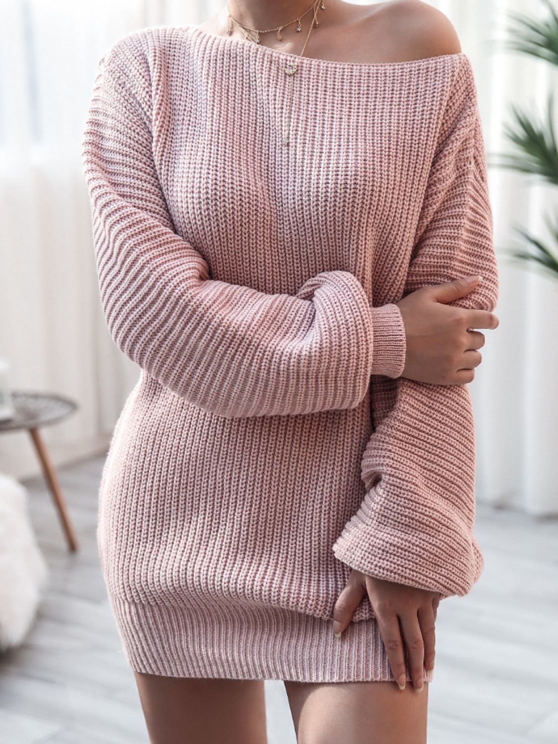 Rib-Knit Balloon Sleeve  Sweater Dress | Private Label Styles