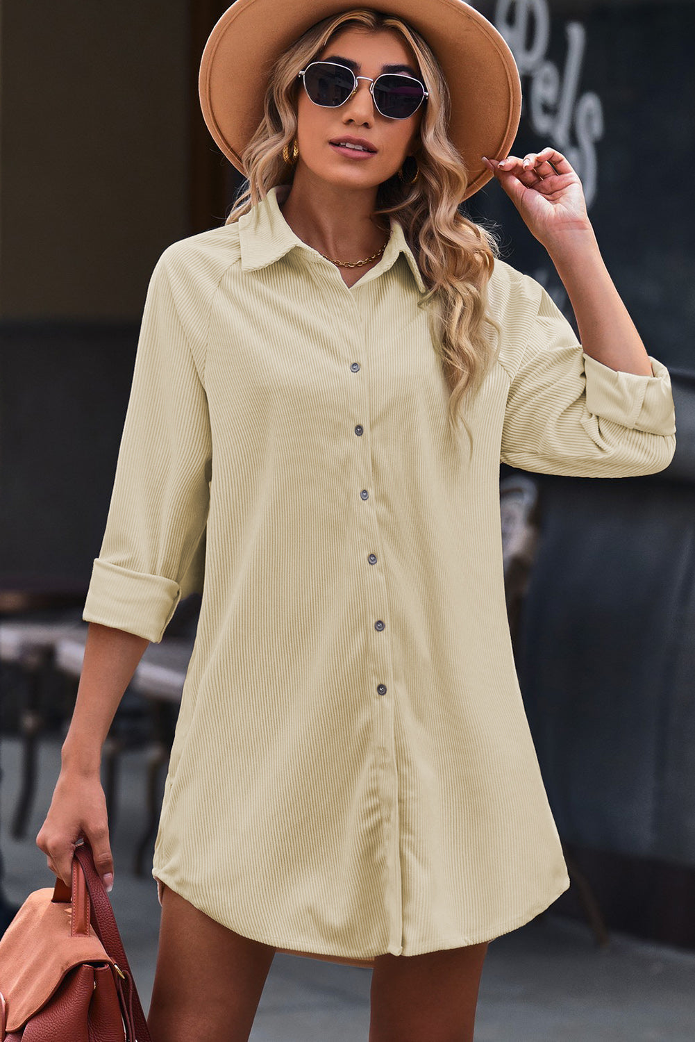 Button Front Curved Sleeve Shirt Dress | Private Label Styles