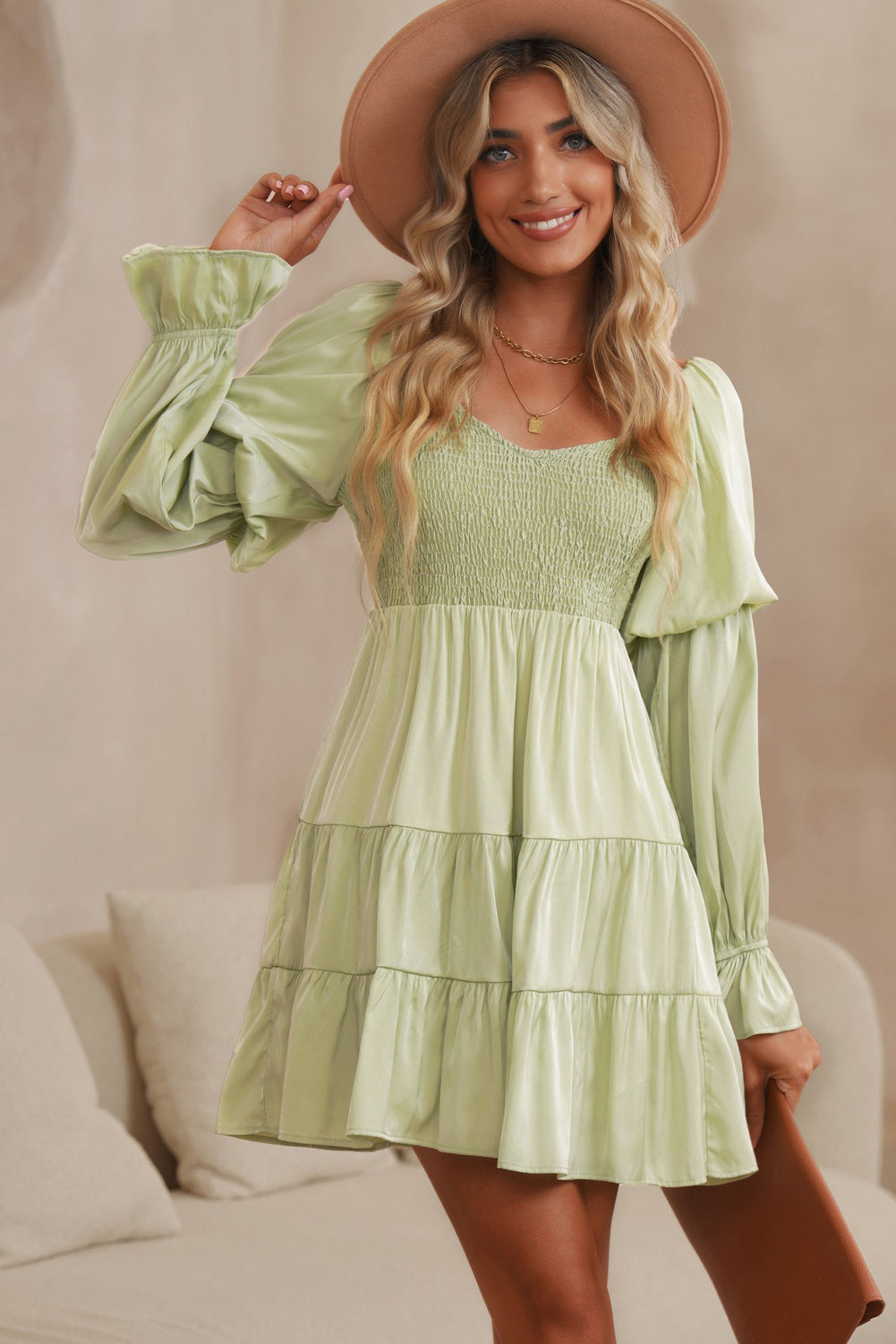 SMOCKED OFF-SHOULDER TIERED MINI DRESS - PRIVATE LABEL STYLES