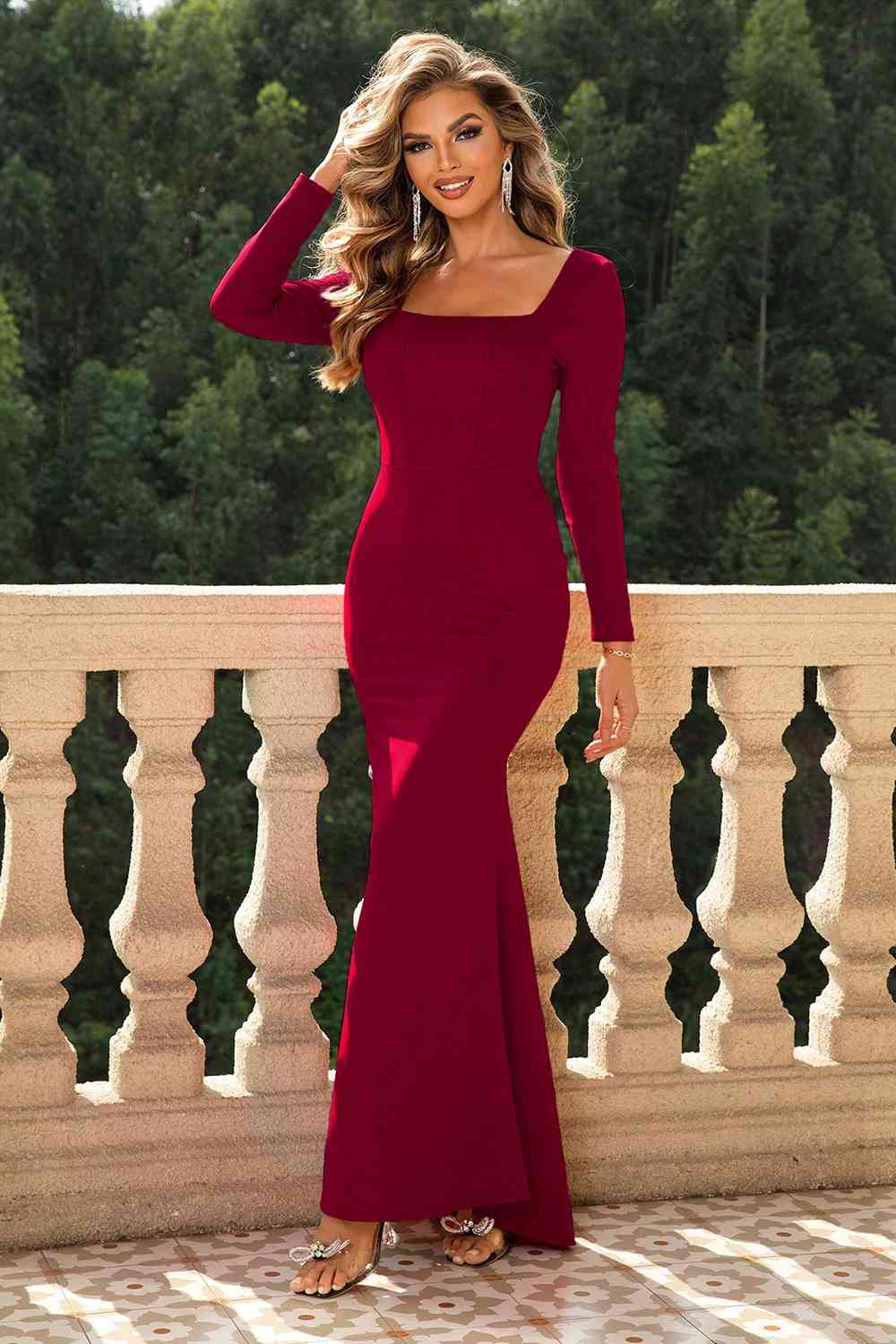 Wholesale MOQ6 Square Neck Long Sleeve Dress Wholesale MOQ6 Square Neck Long Sleeve Dress
