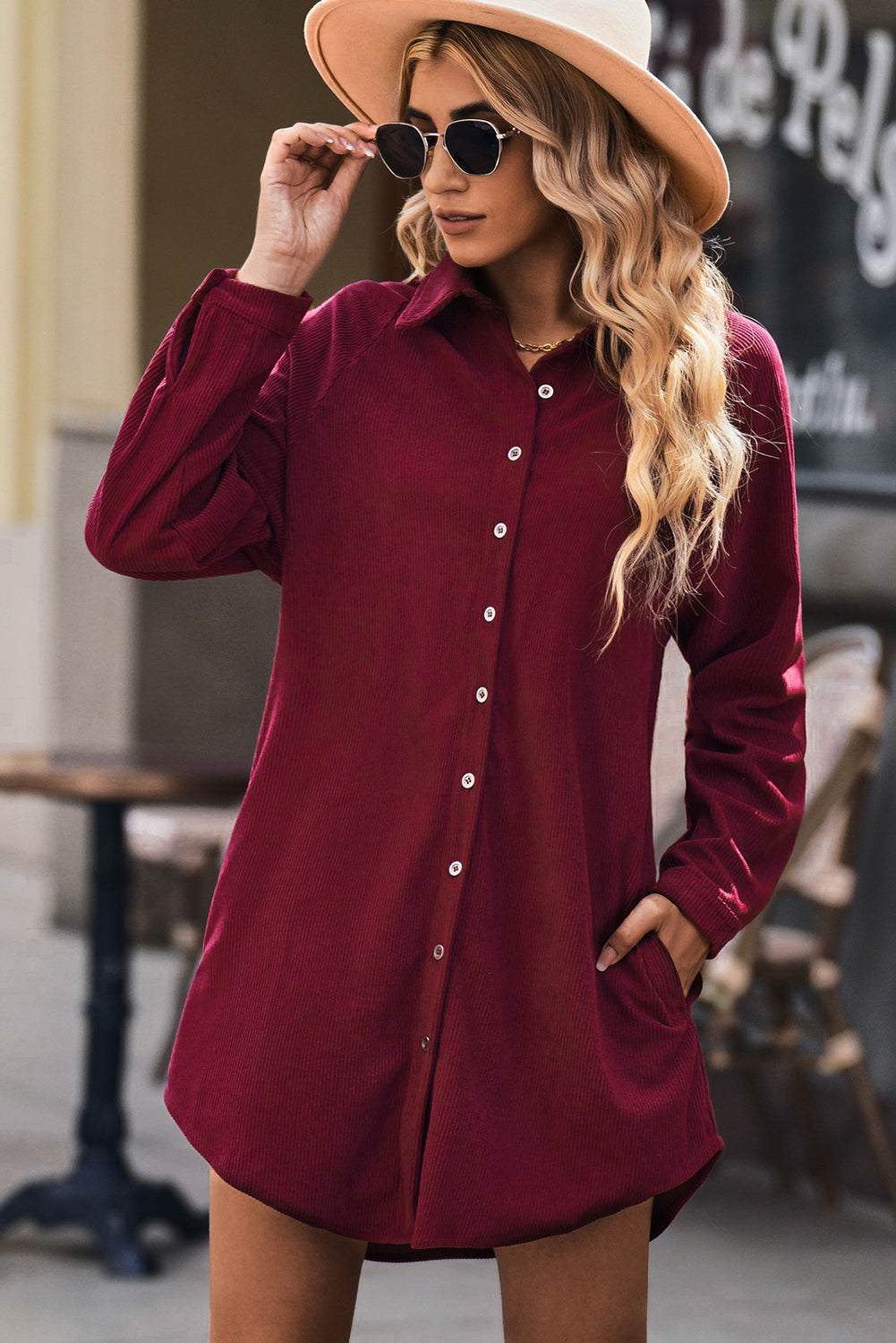 Button Front Curved Sleeve Shirt Dress | Private Label Styles