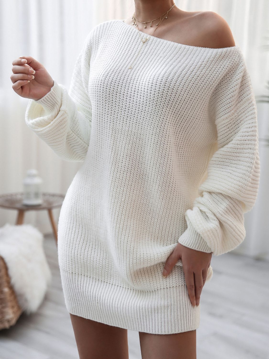 Rib-Knit Balloon Sleeve  Sweater Dress | Private Label Styles