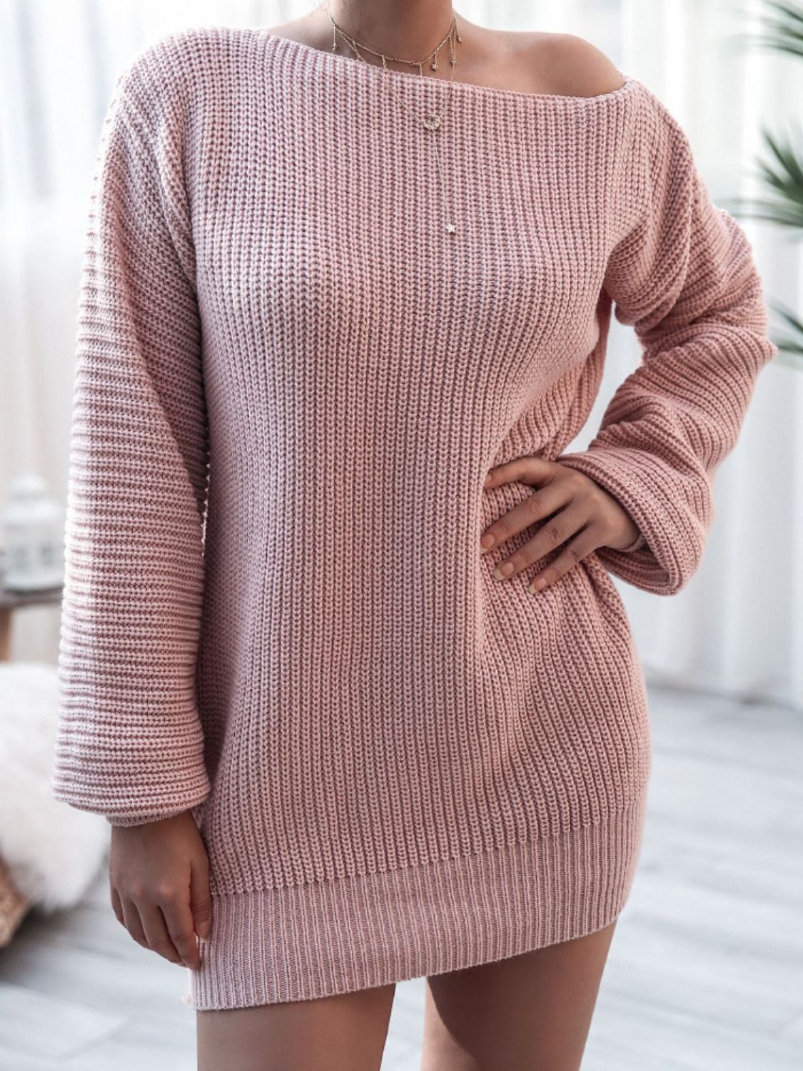 Rib-Knit Balloon Sleeve  Sweater Dress | Private Label Styles