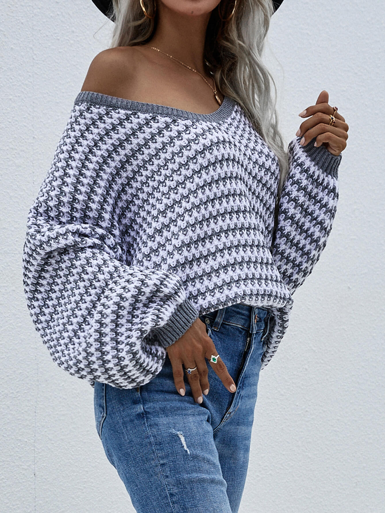 Striped Drop Shoulder V Neck Pullover Sweater | Private Label Styles