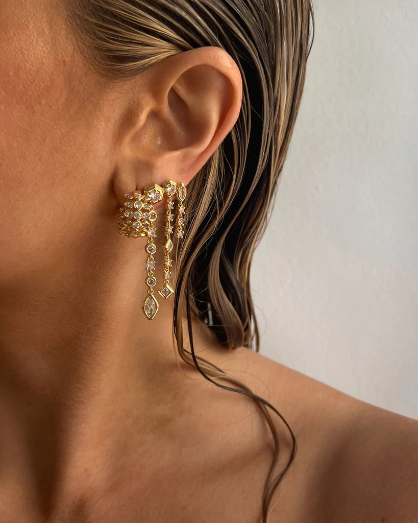 Stellar Bezel Double Studs In Gold | Gold Studs | Private Label Styles