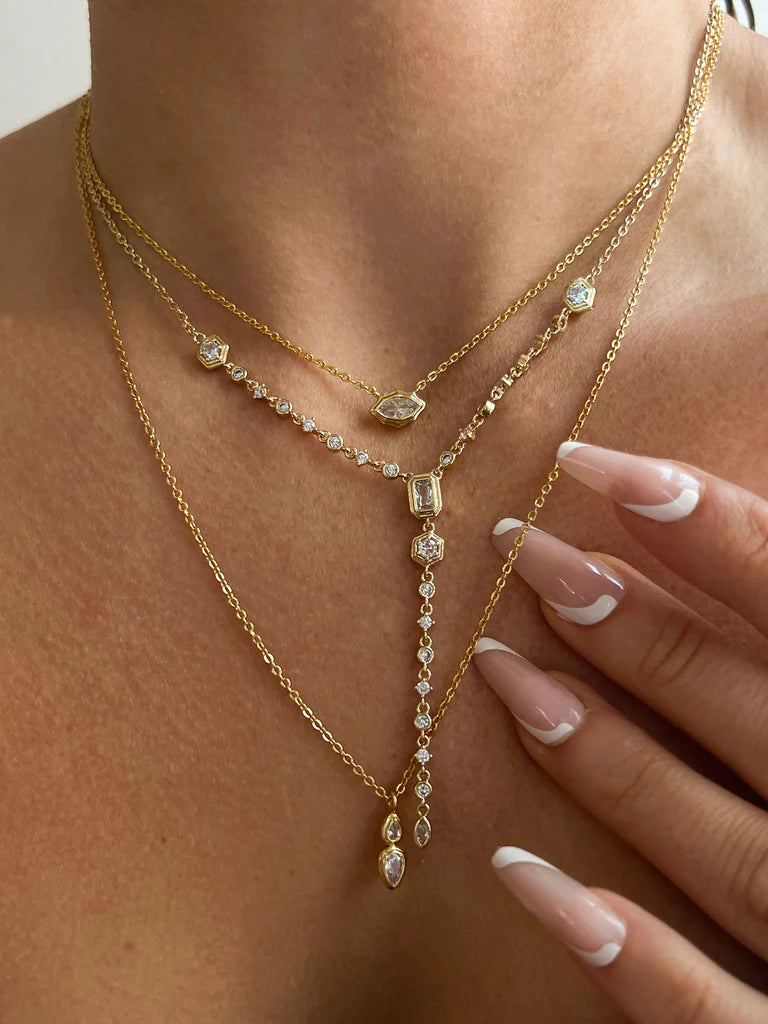 Stellar Bezel Necklace Set In Gold | Private Label Styles