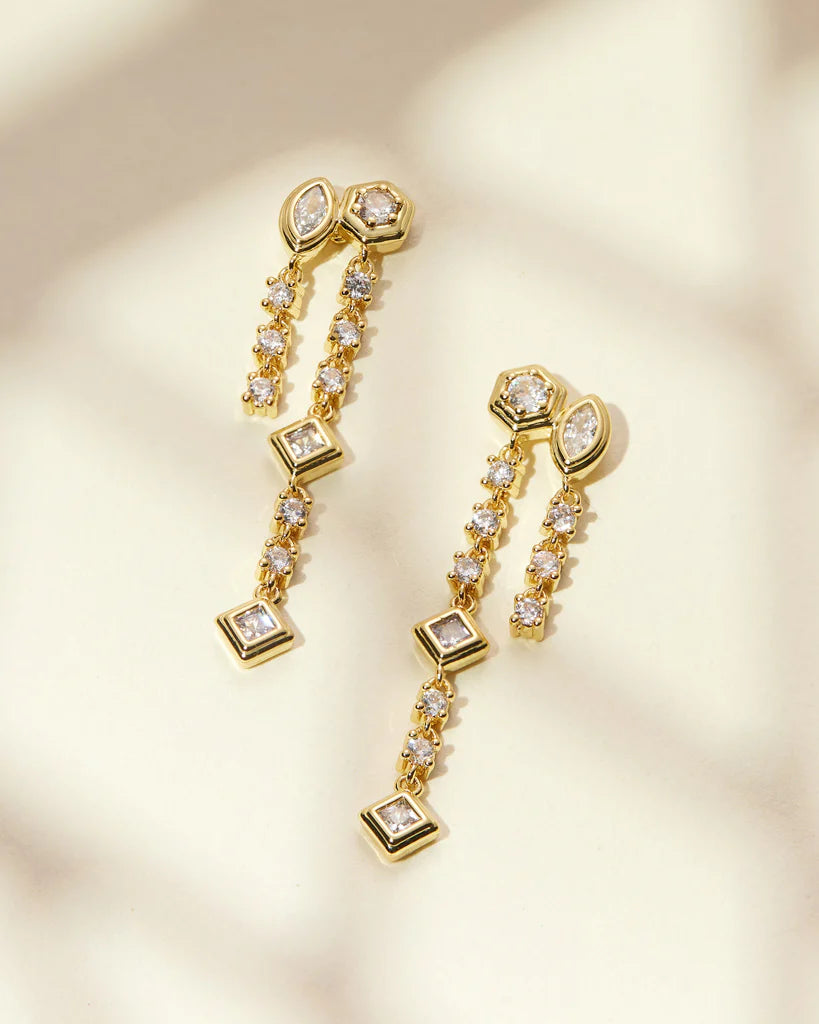 Stellar Bezel Double Studs In Gold | Gold Studs | Private Label Styles