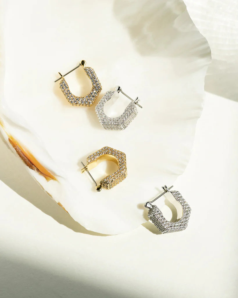 Pave Bolt Huggies | Hex Huggies Stud | Private Label Styles