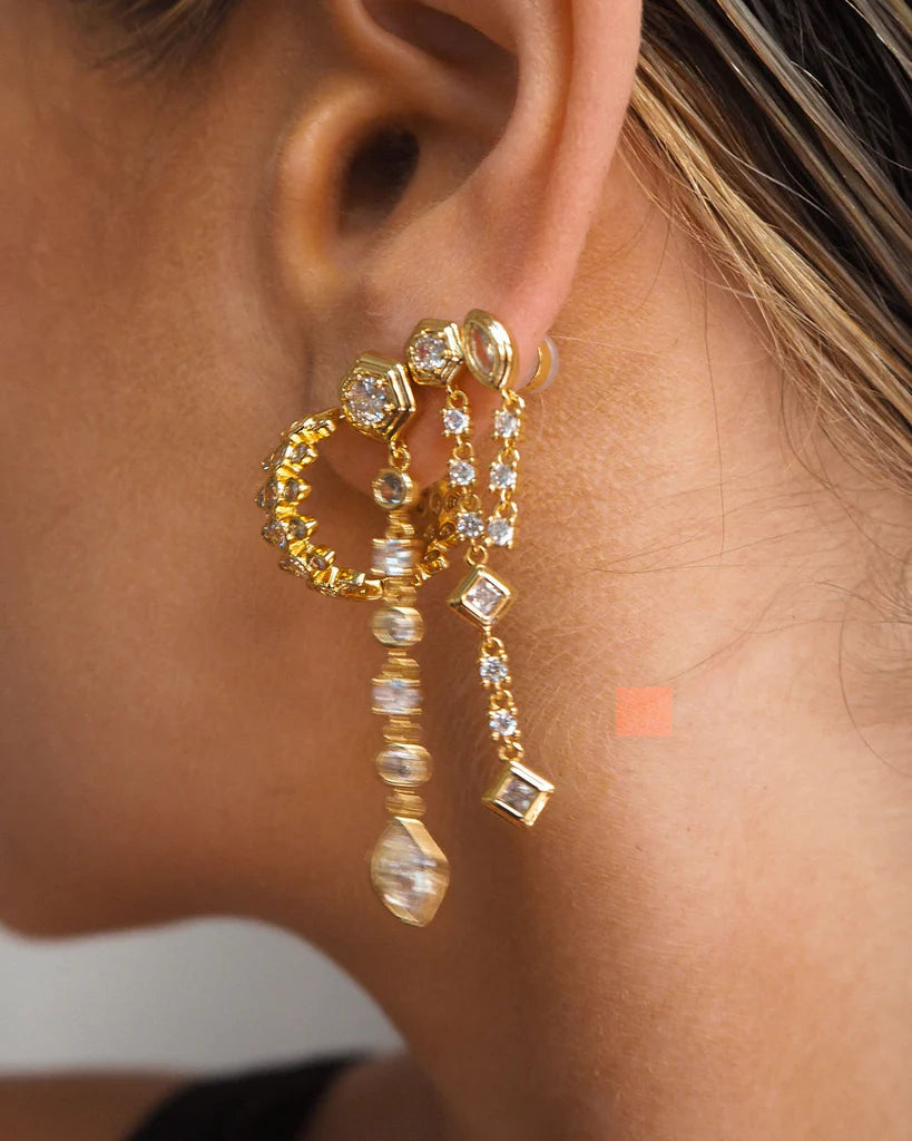 Stellar Bezel Double Studs In Gold | Gold Studs | Private Label Styles