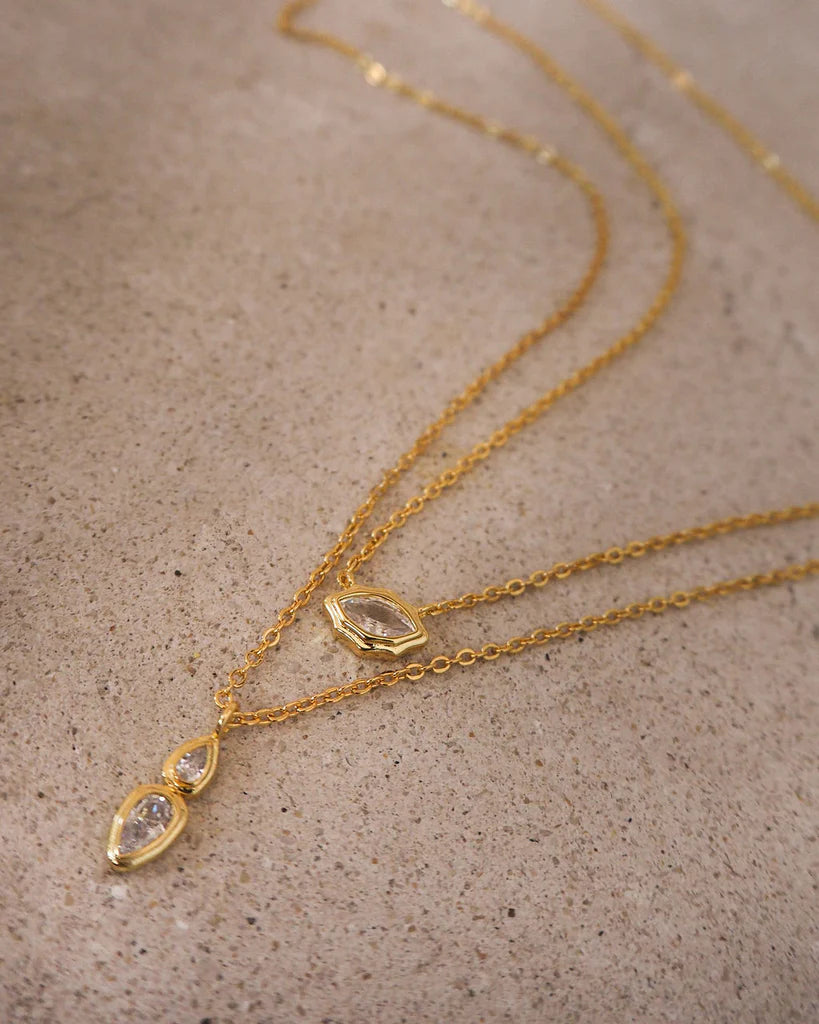 Stellar Bezel Necklace Set In Gold | Private Label Styles