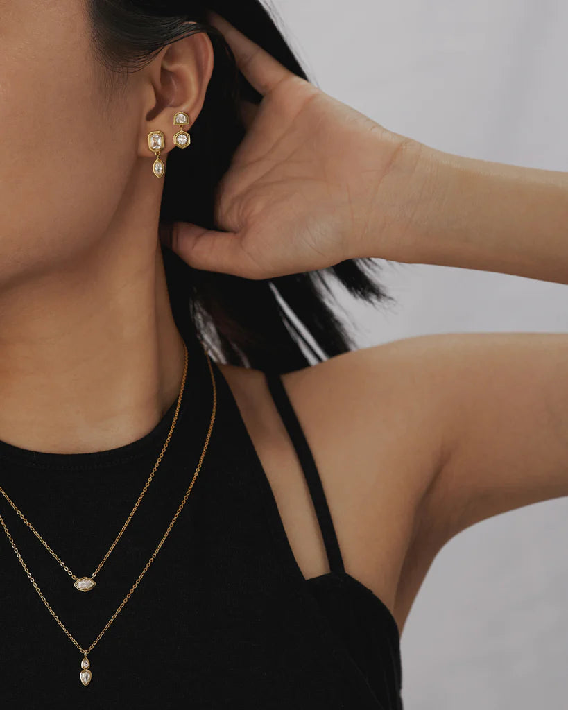 Stellar Bezel Necklace Set In Gold | Private Label Styles