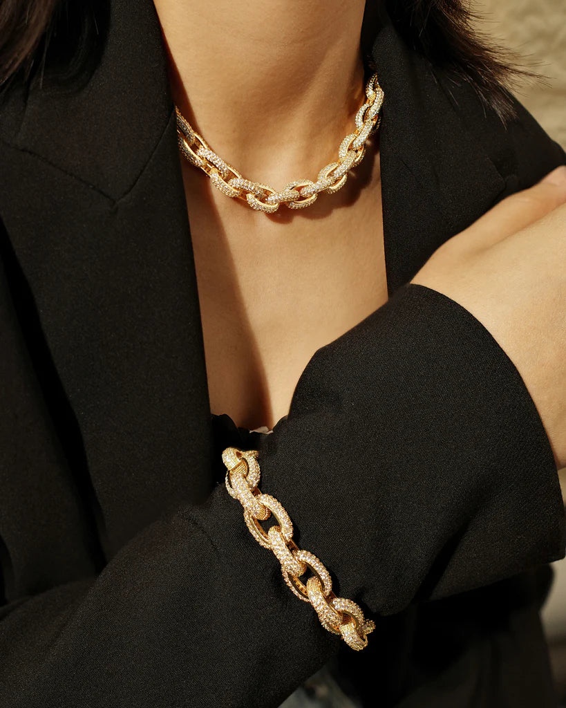 OZZIE PAVE CHAIN NECKLACE- GOLD - PRIVATE LABEL STYLES