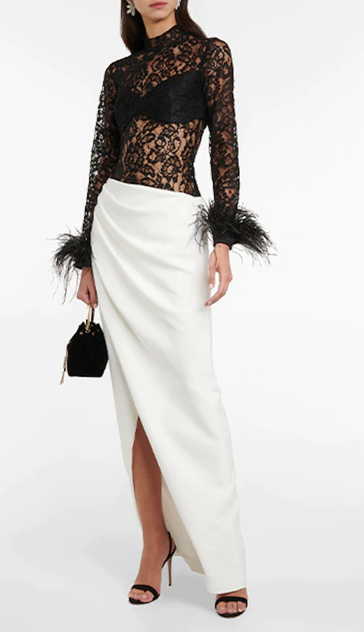 black ivory lace dress Dinah Lace And Satin Maxi Dress / Black/Ivory | MESHKI