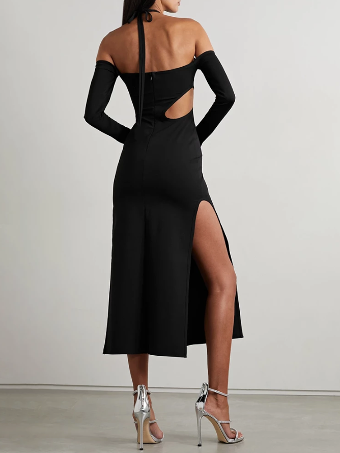 off shoulder strappy dress Cari Off-Shoulder Strap Maxi Dress Chocolate