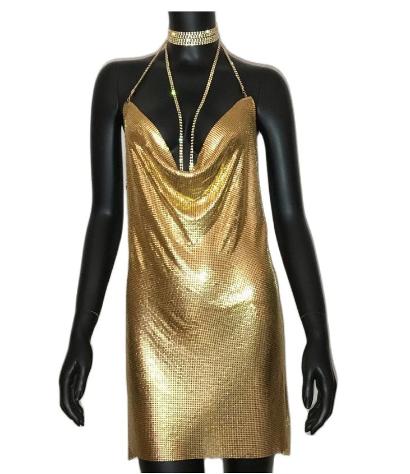 Mini Dress With Gold Chain Necklace