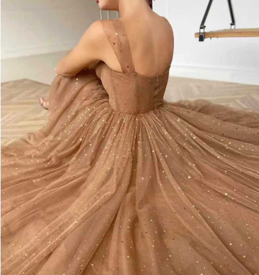 Gold A Line Midi Sparkle Bridesmaids Dress | Private Label Styles