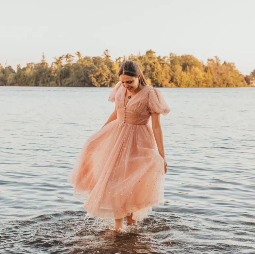 Midi Sparkle Ruffle Sleeve Bridesmaids Dress | Private Label Styles