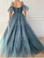 Blue A Line Maxi Ruffle Bridesmaids Dress | Private Label Styles 
