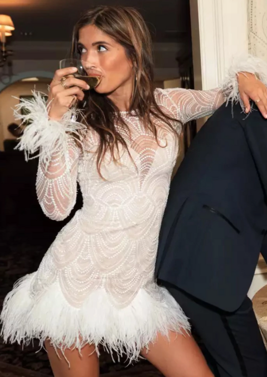 Lace & Feather Mini Dress | Lace Mini Dress |  Private Label Styles