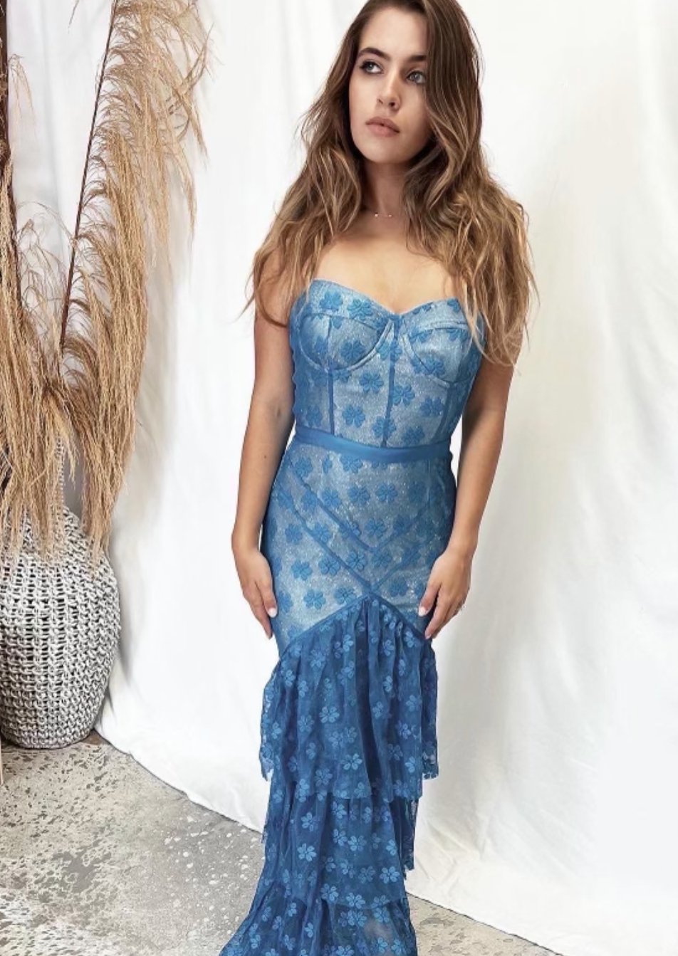 Blue Fishnet Long Sleeve Maxi Dress | Private Label Styles