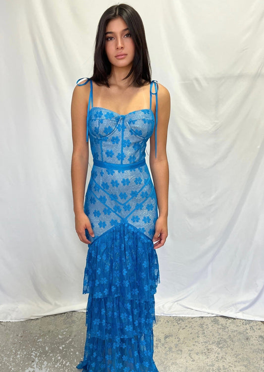 Blue Fishnet Long Sleeve Maxi Dress | Private Label Styles