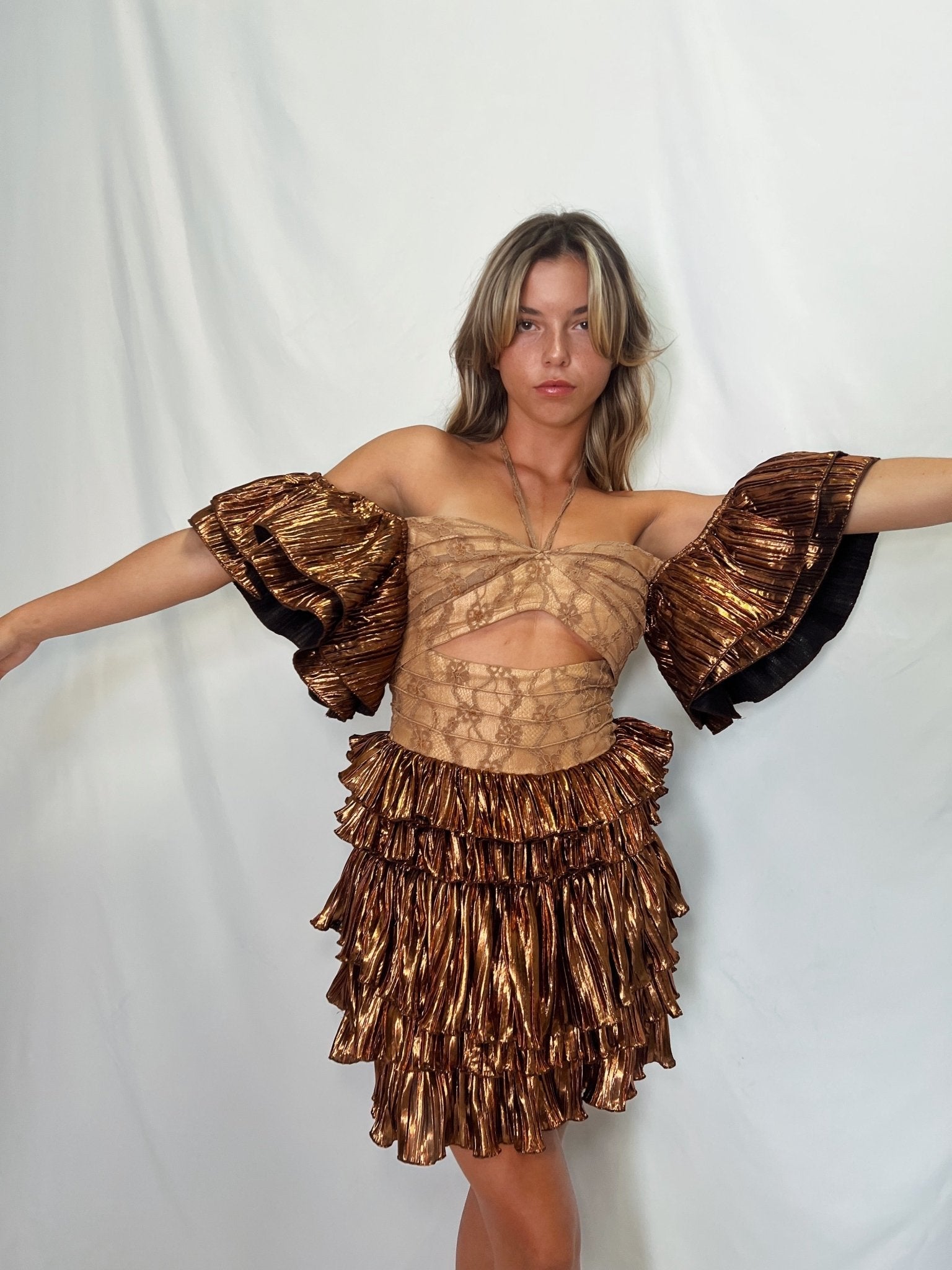 Bronze Barbie Metallic Mini Dress | Bronze Dress | Private Label Styles