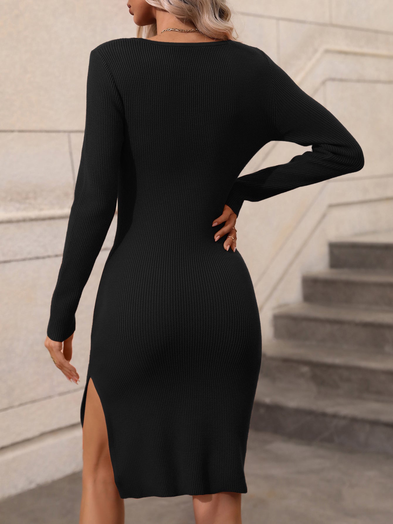 Contrast Slit Sweater Dress - PRIVATE LABEL STYLES