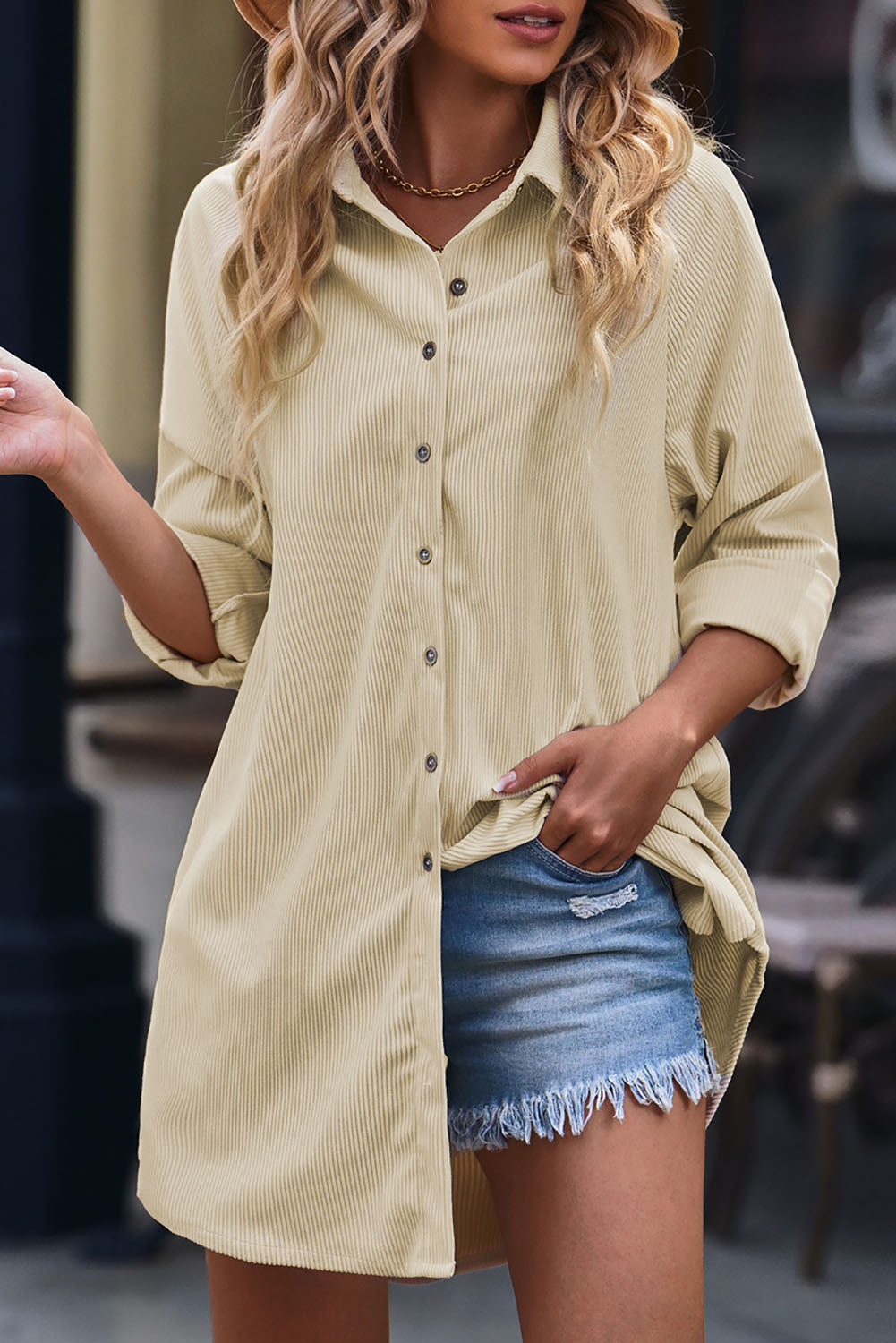 Button Front Curved Sleeve Shirt Dress | Private Label Styles