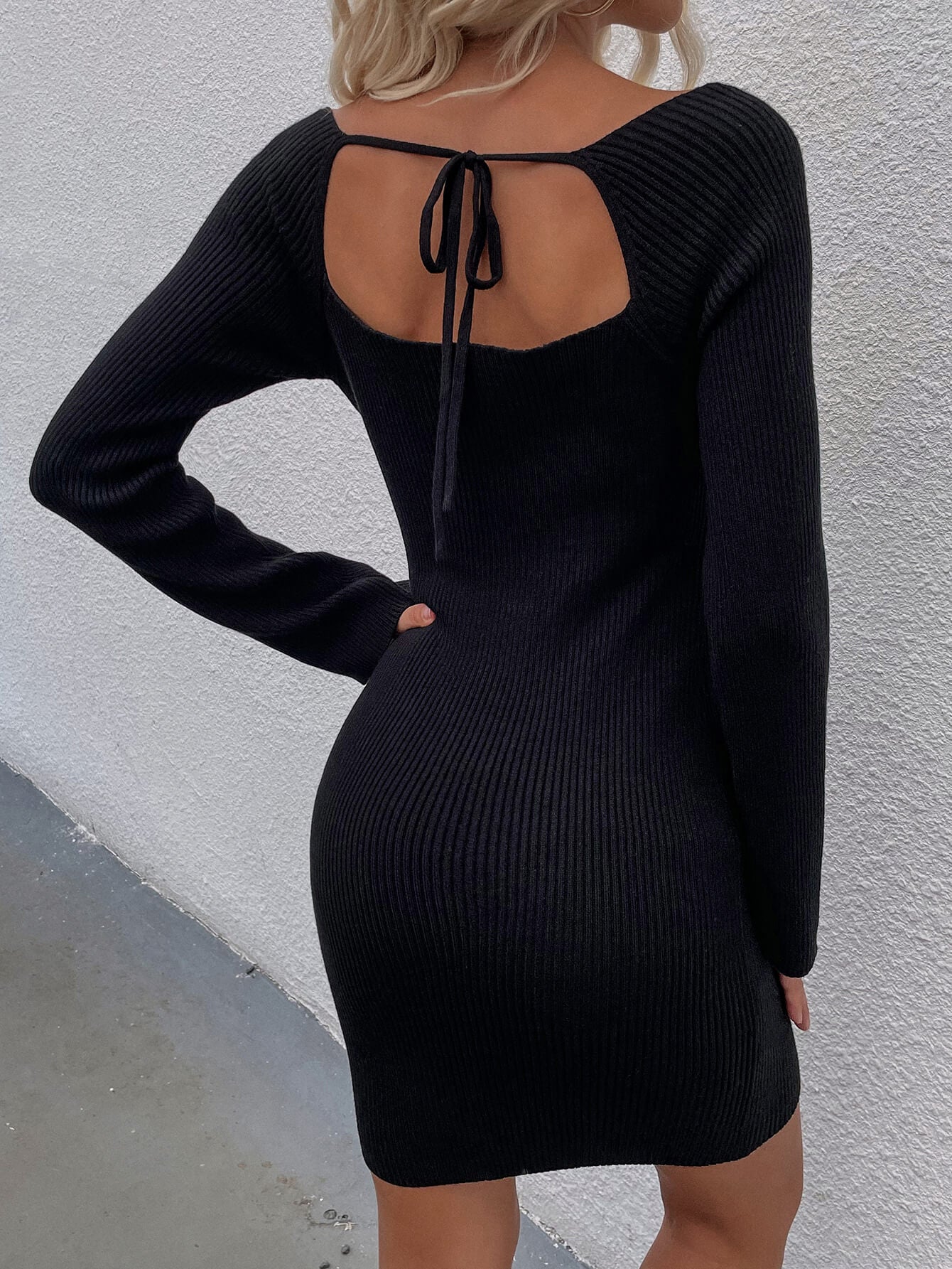  Back Square  Long Sleeve Sweater Dress | Private Label Styles