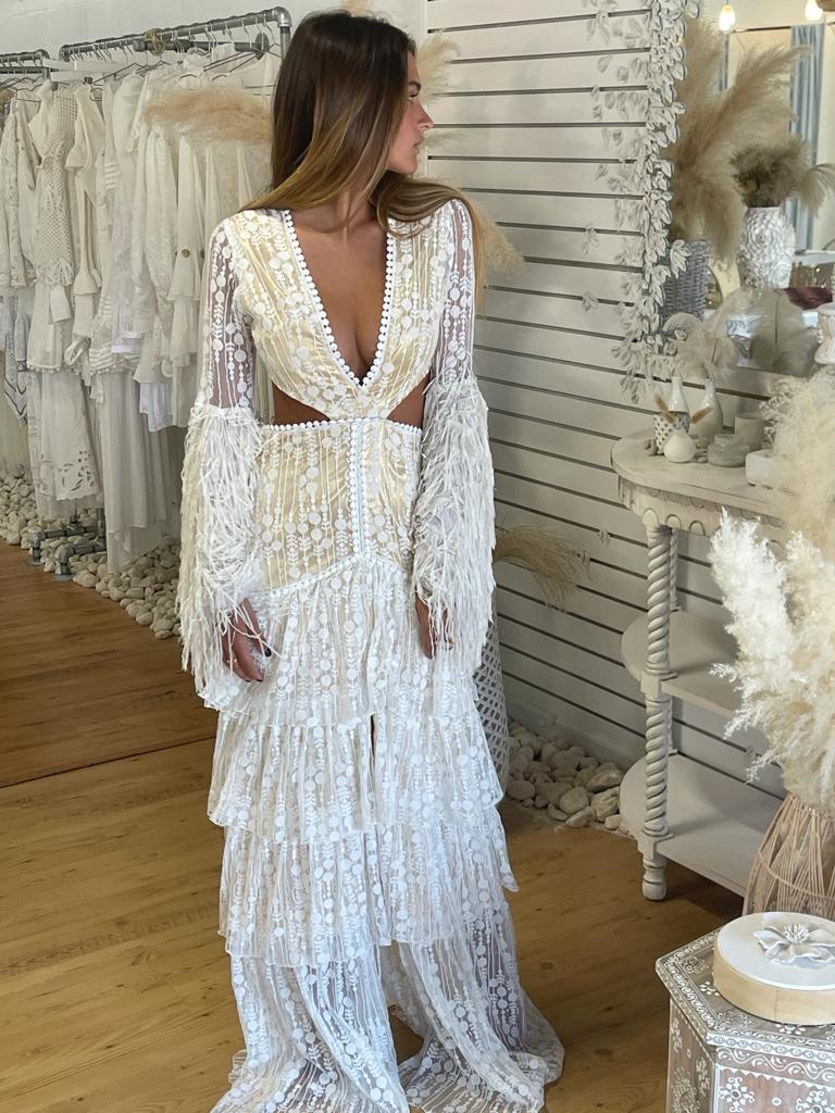 White Lace With Metallic Gold Lining Dress | Private Label Styles